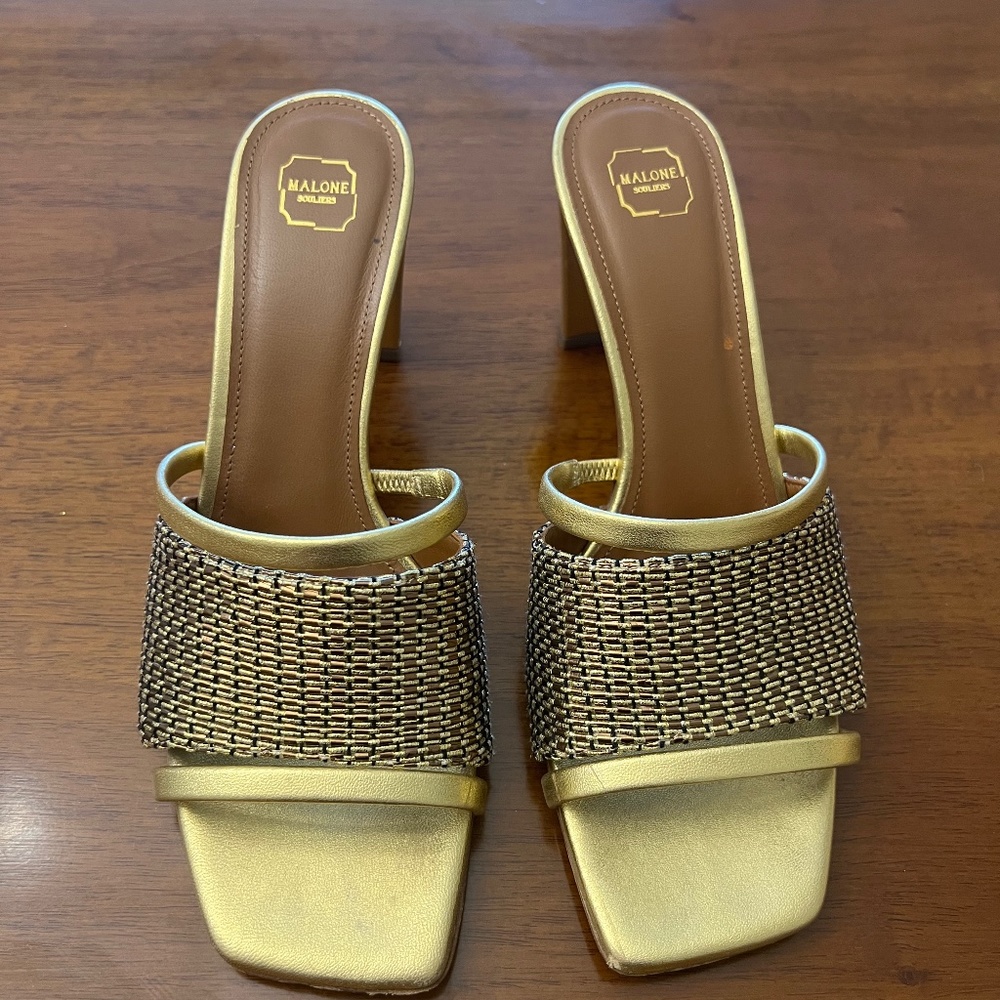 Malone Souliers Gold Mesh Slide Sandal